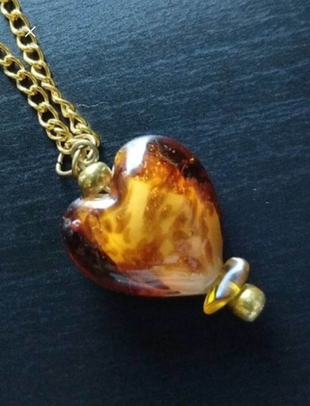 Amber Gemstone Heart Pendant Necklace NOS Matinee gold chain fashion jewelry